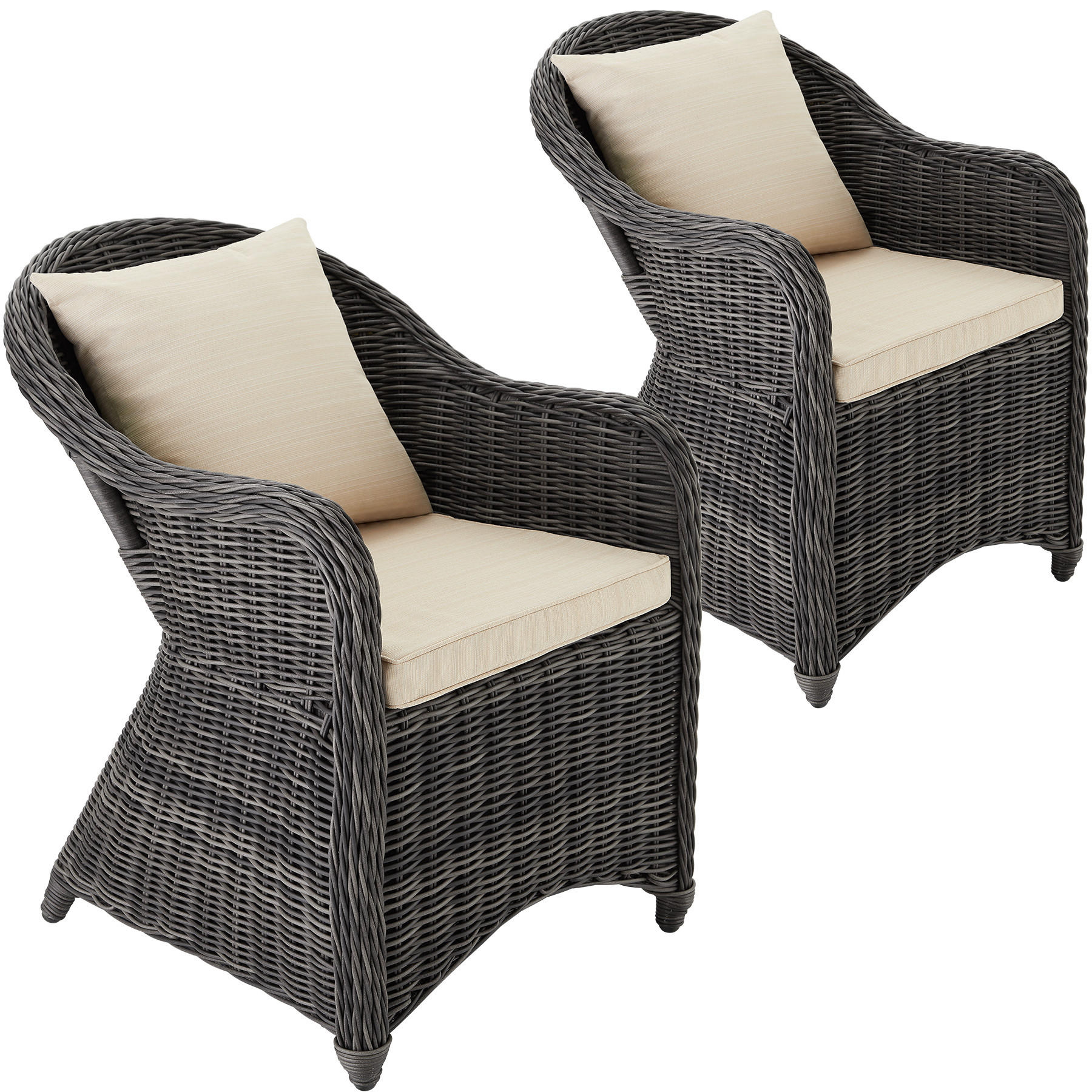 RATTANSESSEL 2er Set, 71 x 60 x 84 cm,grau - Grau, Kunststoff (60/84/71cm) - tectake