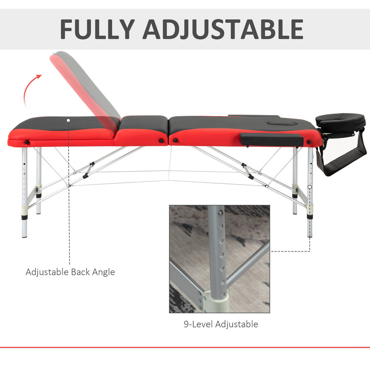 MASSAGELIEGEN höhenverstellbarer Massagetisch Massagebett Aluminium Kunststoff - Multicolor, Metall (81/84/215cm) - HOMCOM