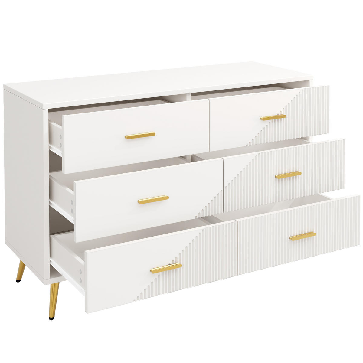 SIDEBOARD 120/40/75 cm, 6 Schubladen, weißes MDF mit Metallbeinen，weiß - Weiß, Holzwerkstoff (120/75/40cm) - Redom