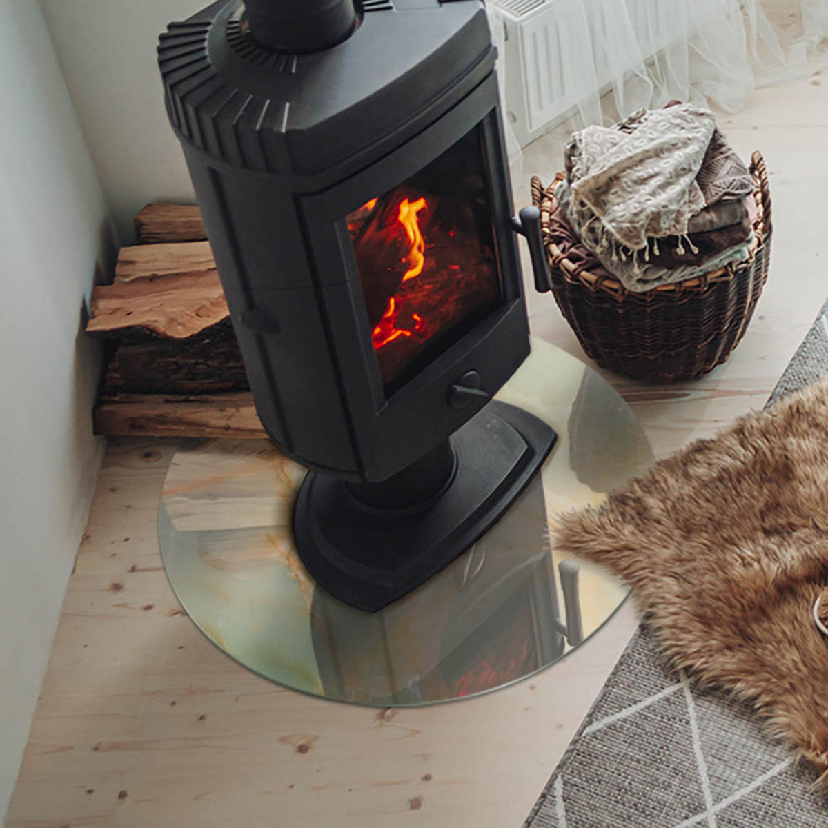 GLASPLATTE für Kamin Ø 60 cm Türkis - Türkis, Glas (60/60/0.4cm) - ArtPrintCave