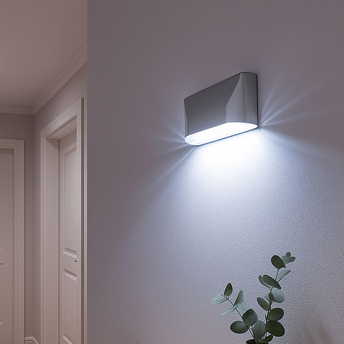 LED WANDLEUCHTE Silber mit Bewegungsmelder - Silberfarben, Kunststoff (3.5/4.5/8cm)