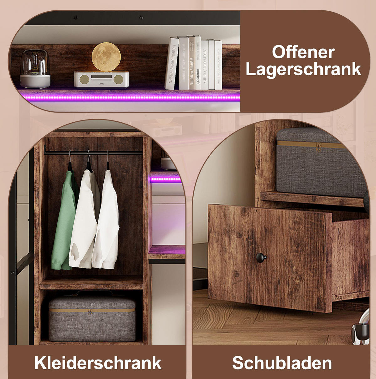HOCHBETT 90/200 cm aus Metall und MDF mit Schreibtisch und LED-Beleuchtung Schwarz - Schwarz, Holzwerkstoff (90/200cm) - Modenvie