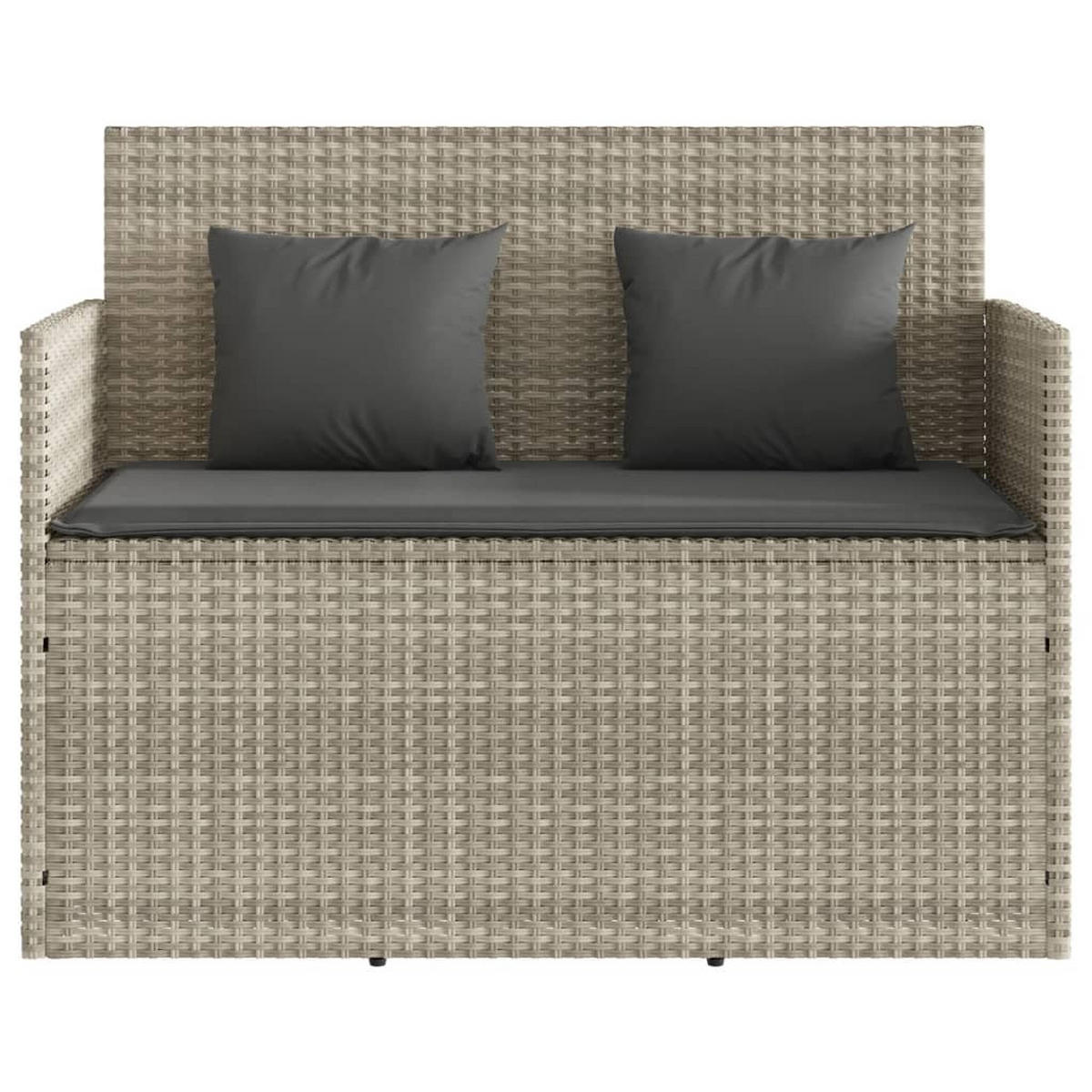 GARTENBANK mit Kissen Hellgrau Poly Rattan - Grau, Kunststoff (120/90.5/50cm) - furnicato