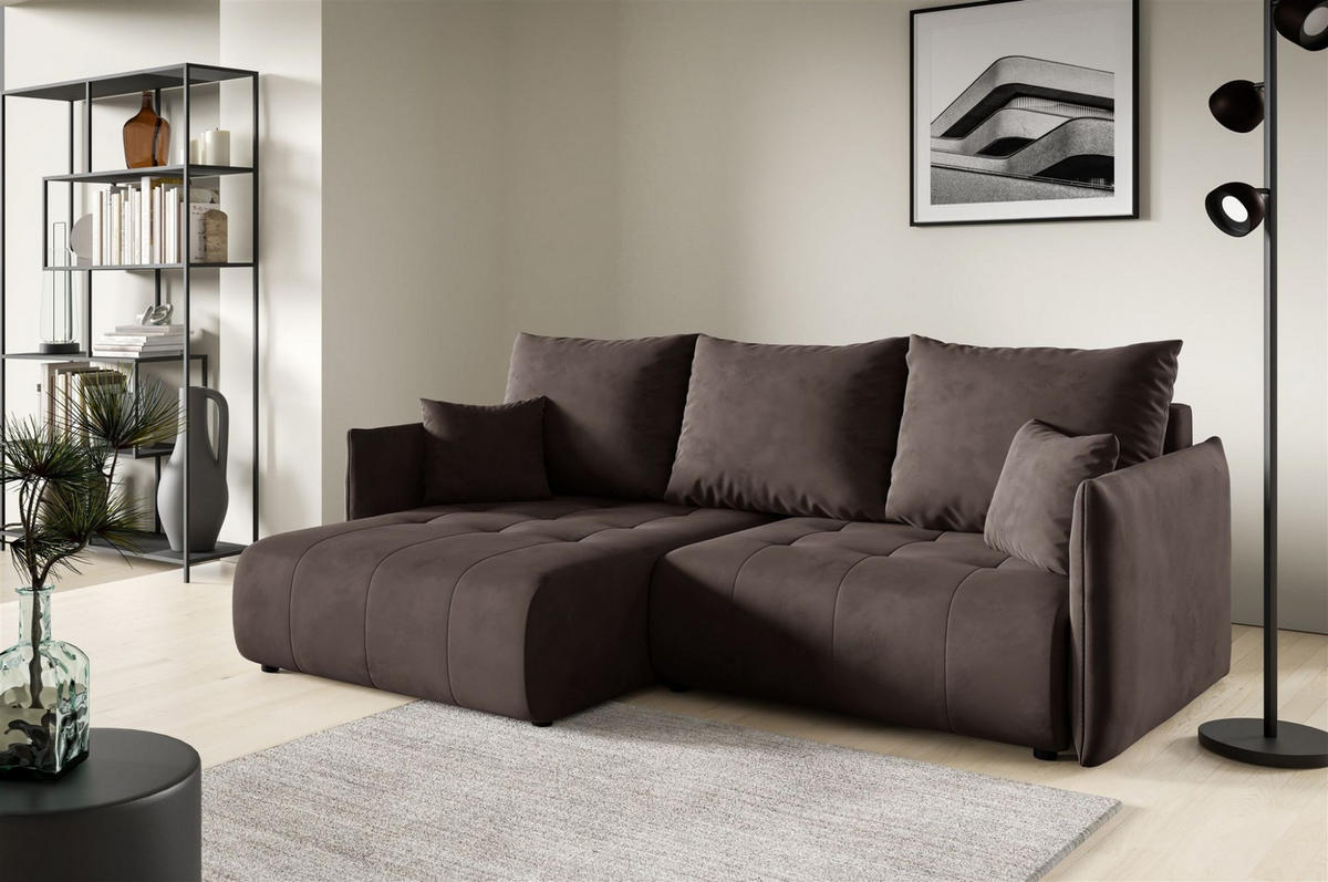 ECKSOFA Canio - Dunkelbraun, Holzwerkstoff/Textil (221/153cm) - Fun Möbel