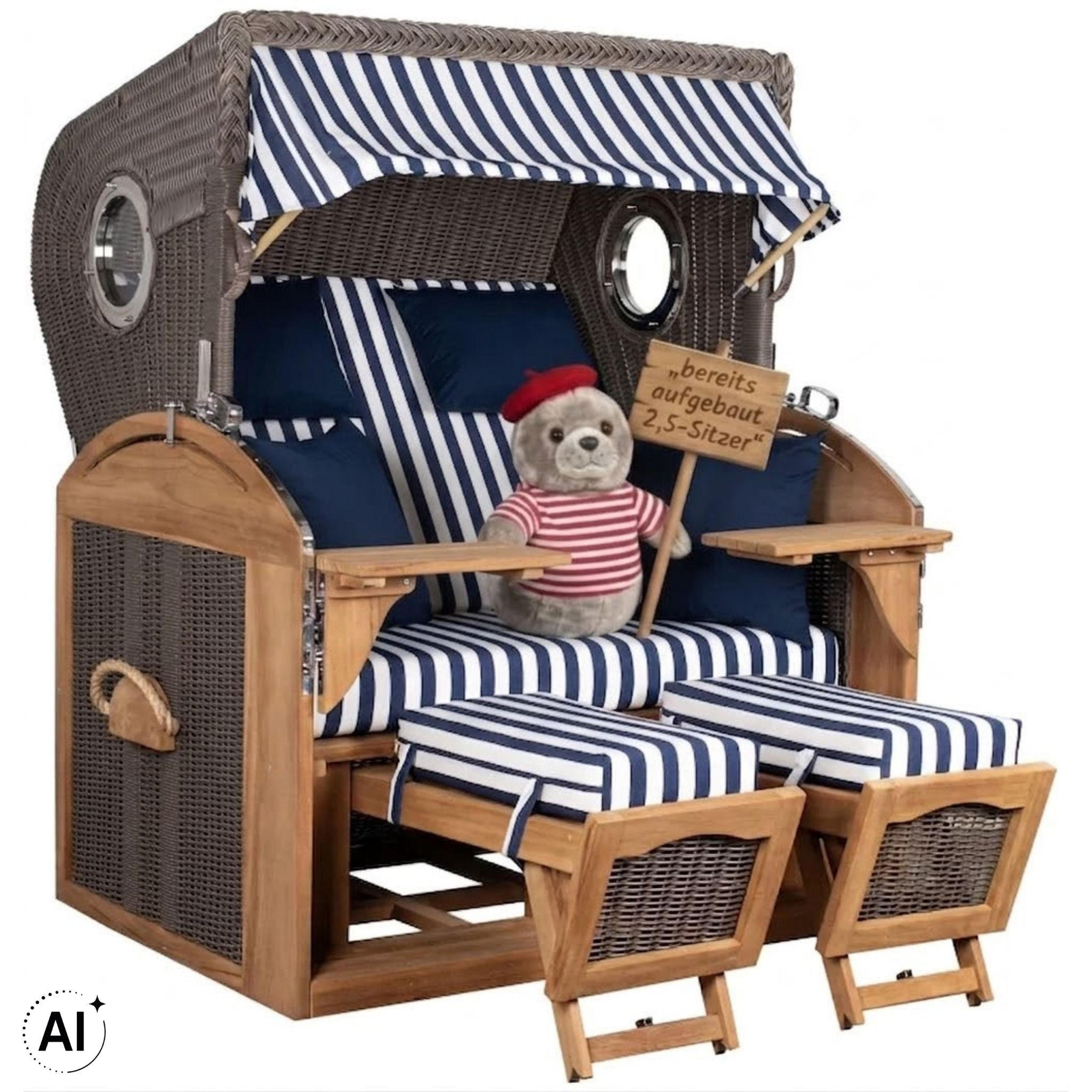 STRANDKORB XL Schillig Bullauge - Blau/Braun, Metall (142/170/95cm) - Mr. Deko