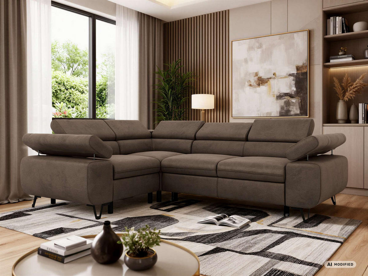 ECKSOFA FALCO L - Braun Velvet - Links Seite - Dunkelbraun/Schwarz, Textil/Metall (197/268cm) - MKS