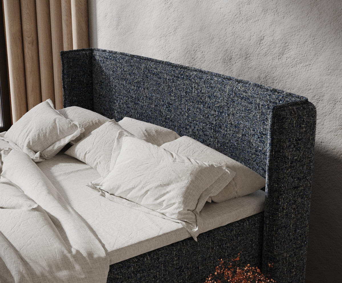 BOXBETT Monpelli Marineblau 140/200 cm im Webstoff - Naturfarben/Dunkelblau, Holz/Holzwerkstoff (140/200cm) - Maison de Reve