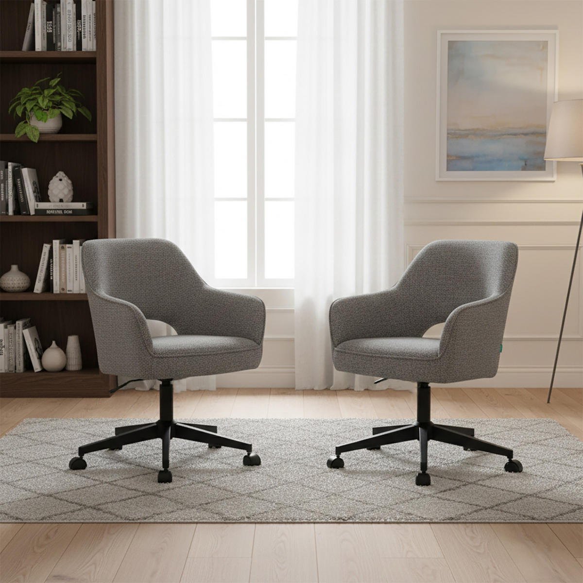 BÜROSTUHL Mika-Ilvy 2er-Set - Dunkelgrau/Schwarz, Textil/Metall (60/84/65cm) - DUBI Möbel