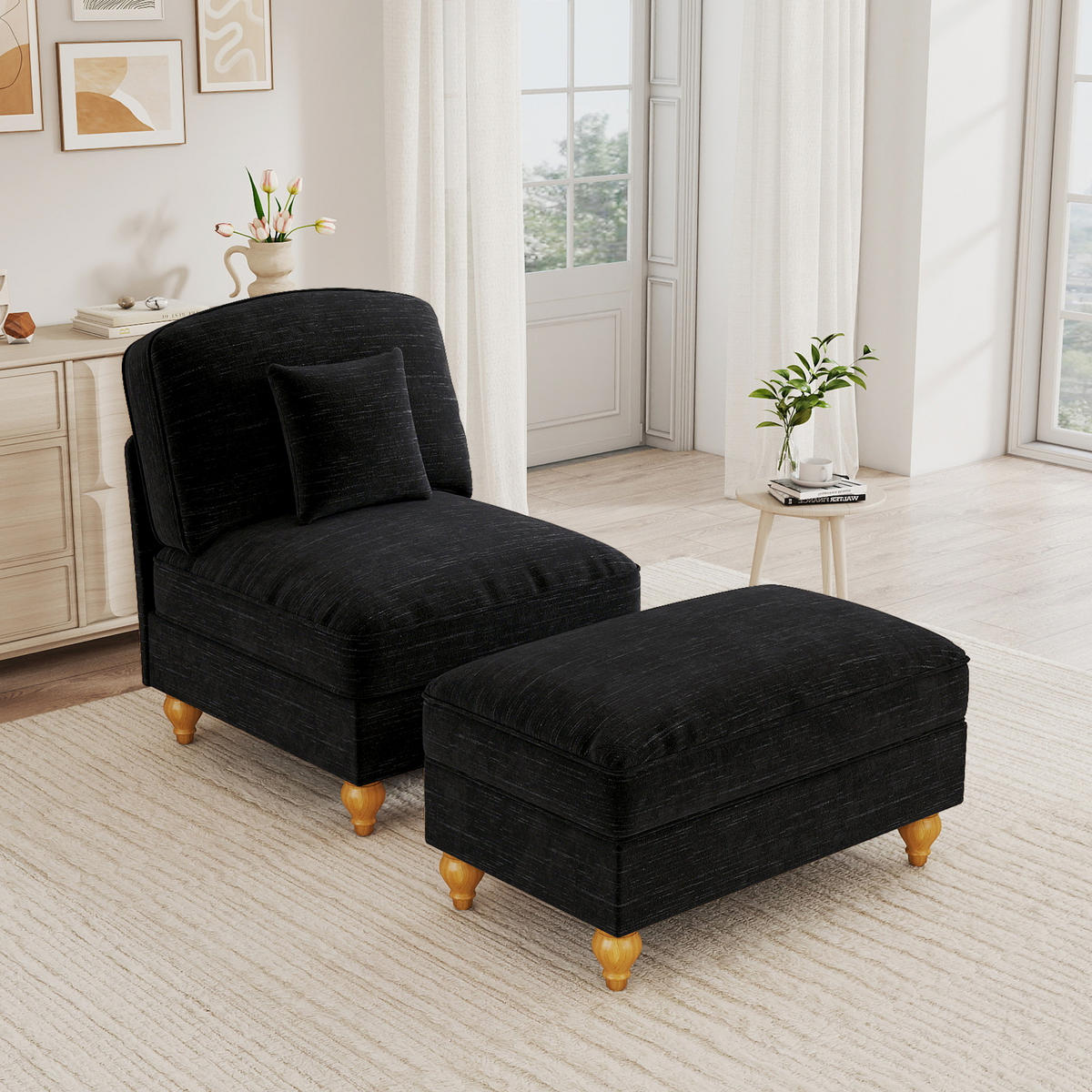 SESSEL DE-34420 mit Hocker Schwarz - Schwarz, Holzwerkstoff (83.5/93/78cm) - ComfortXL