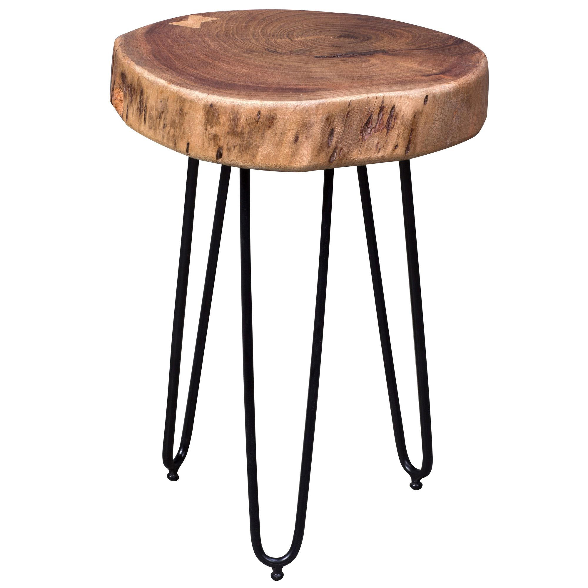 BEISTELLTISCH Massivholz Metallbeine Baumstammoptik BALU, Beige 35x35x45 cm - Beige/Schwarz, Holz/Metall (35/35/45cm) - KADIMA DESIGN
