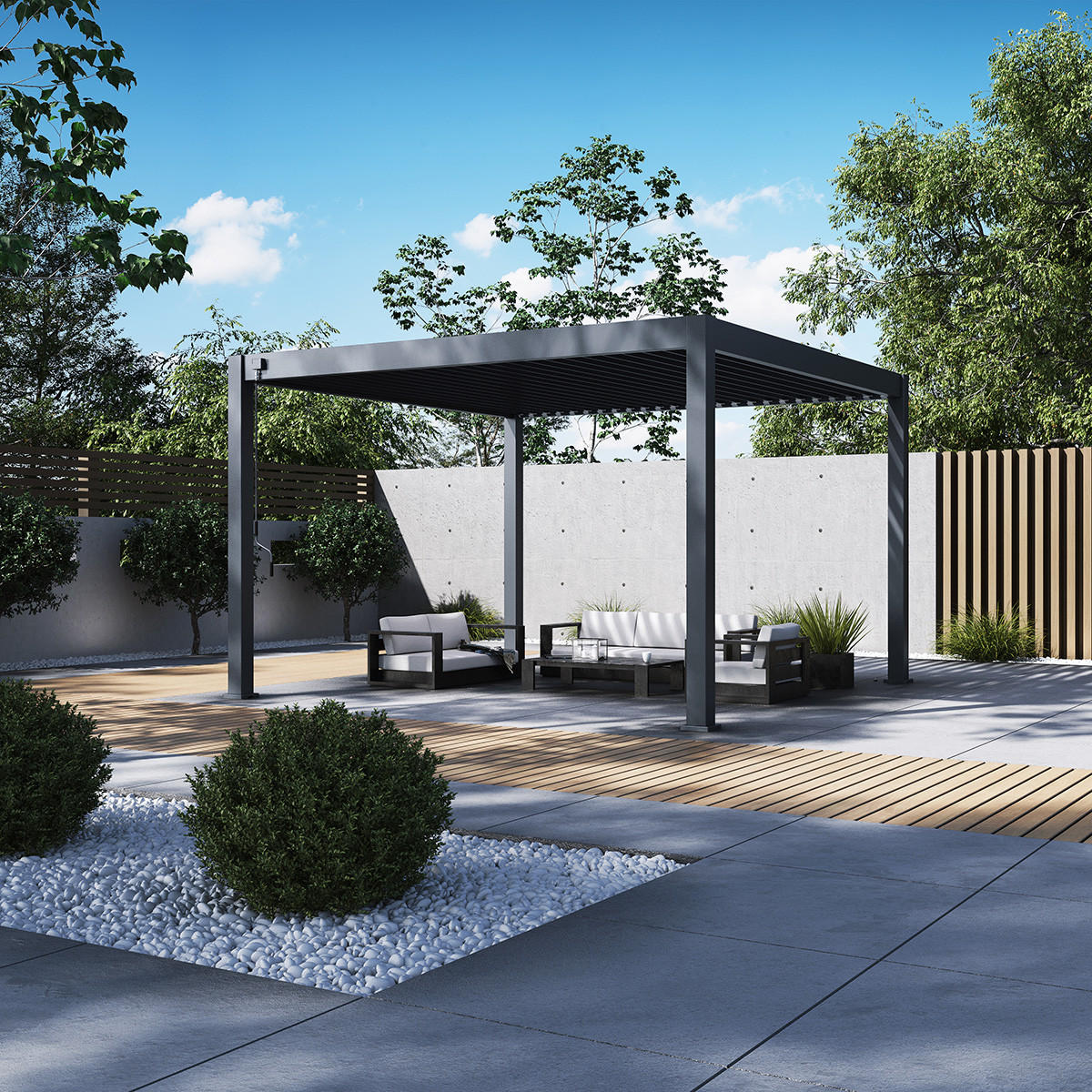 PERGOLA Deluxe Plus Pavillon Terrassenüberdachung Aluminium 4 x 4 m anthrazit - Anthrazit, Metall (400/255/400cm) - WEIDE