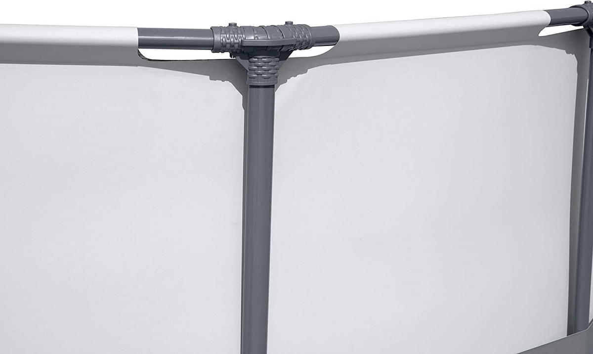 POOL Bestway 56950 Steel Pro MAX Frame in lichtgrau Ø 427 x 107 cm Komplett Set mit Filterpumpe, rund - Grau, Kunststoff (427/107/427cm) - Bestway