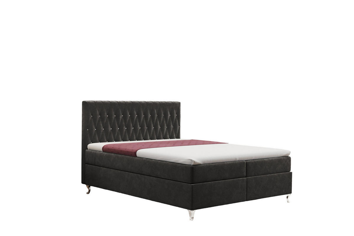 BOXBETT Mit Bettkasten Und Matratze KATE Stoff Riviera Dunkelgrau 140x200 cm H2-Pocket - Dunkelgrau, Holz/Textil (140/200cm) - Kaiser Möbel
