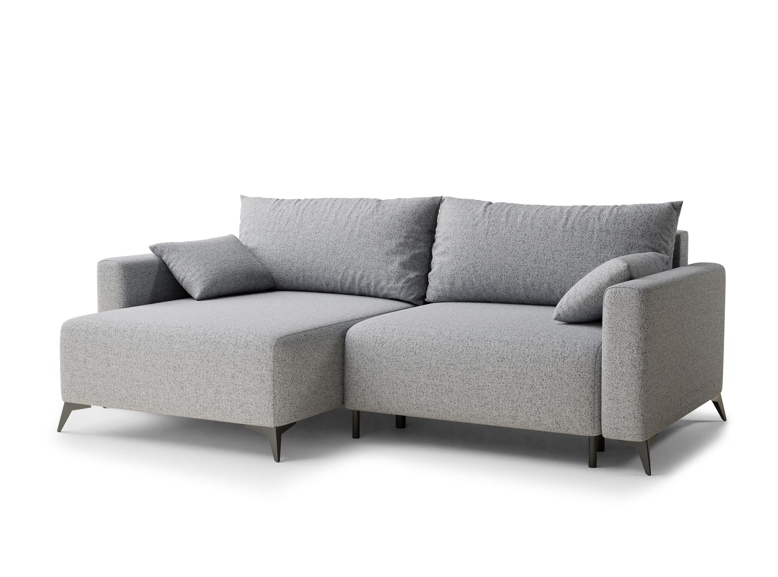 ECKSOFA MIT SCHLAFFUNKTION Leon Hellgrau Webstoff - Hellgrau/Schwarz, Holz/Holzwerkstoff (148/239cm) - Maison de Reve