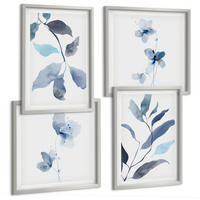 BILDER SET 4er Set - 50x50 cm & 40x60 cm Silberner Rahmen - Aquarell von blauen Blättern - Silberfarben, Kunststoff (50/50cm) - TULUP