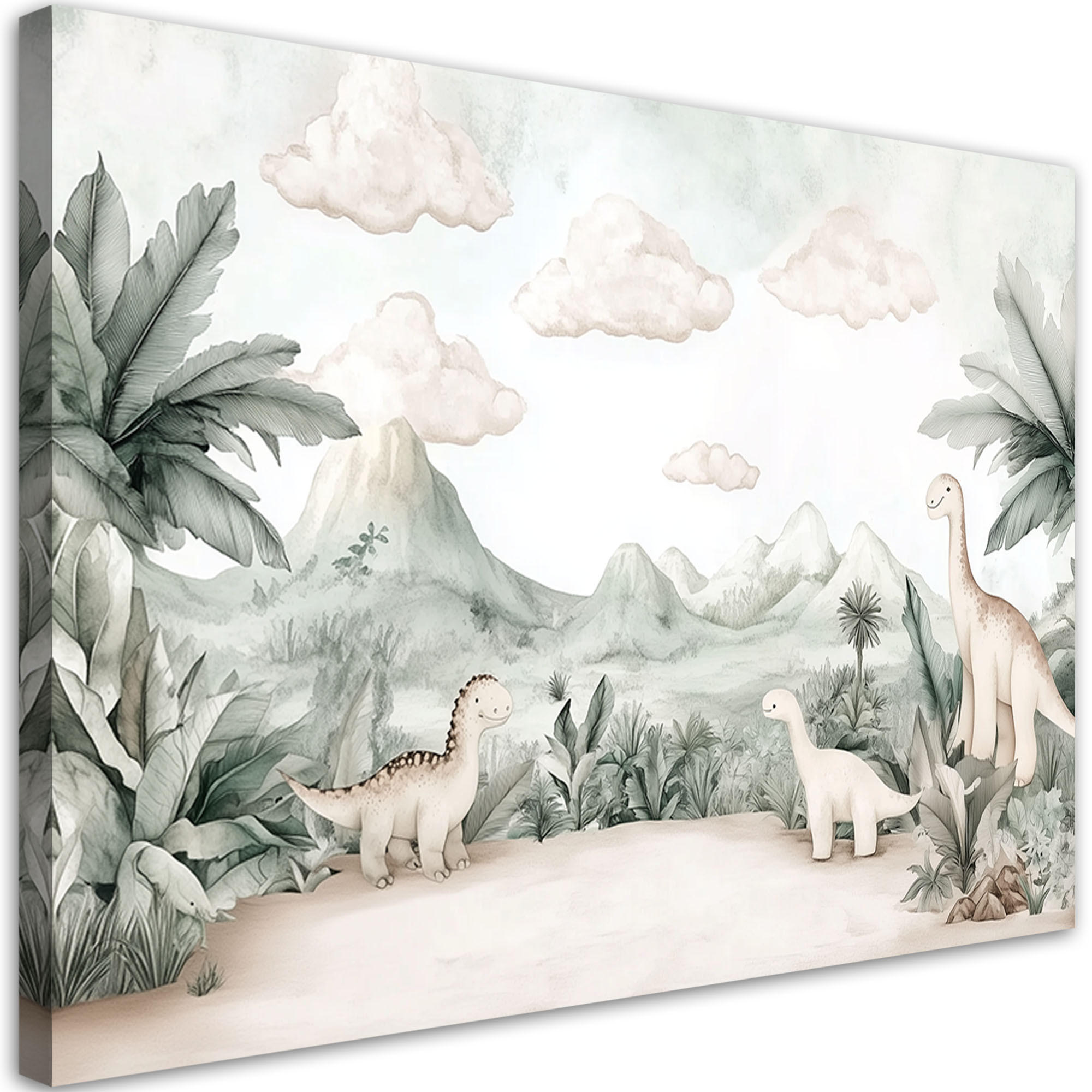 WANDBILD für kinderzimmer dinosaurier jura welt in pastelltönen - Grün, Textil (100/70cm) - Feeby