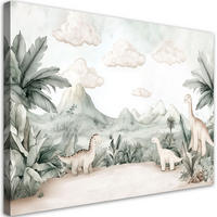 WANDBILD für kinderzimmer dinosaurier jura welt in pastelltönen - Grün, Textil (100/70cm) - Feeby