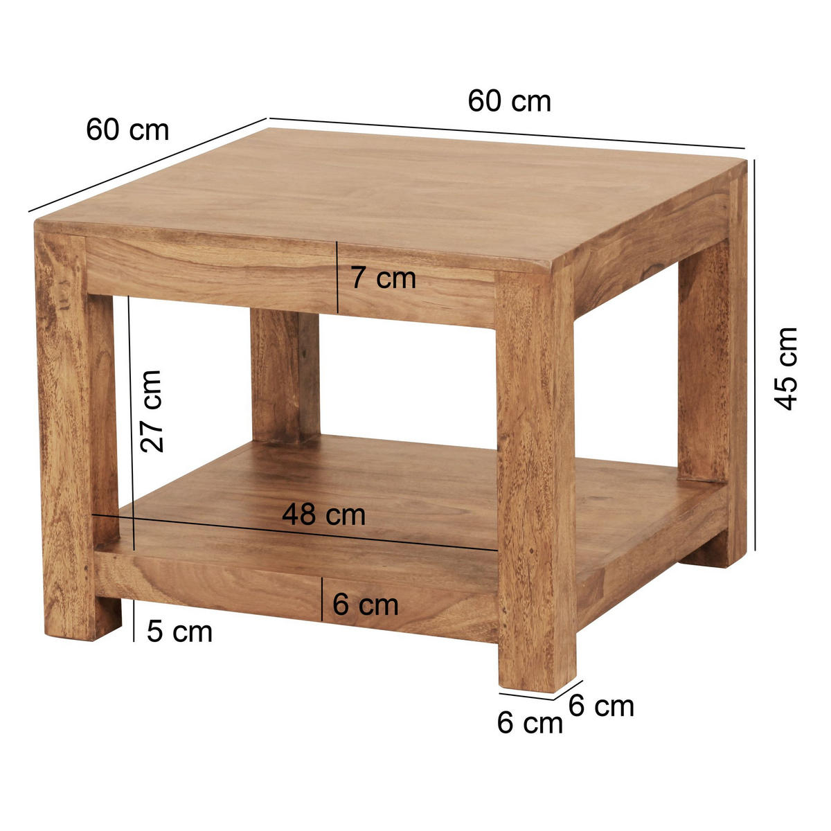 COUCHTISCH Massivholz im Landhausstil mit Ablagefach und pflegeleichter Oberfläche, Beige 60x60x45 cm - Beige, Holz (60/60/45cm) - KADIMA DESIGN