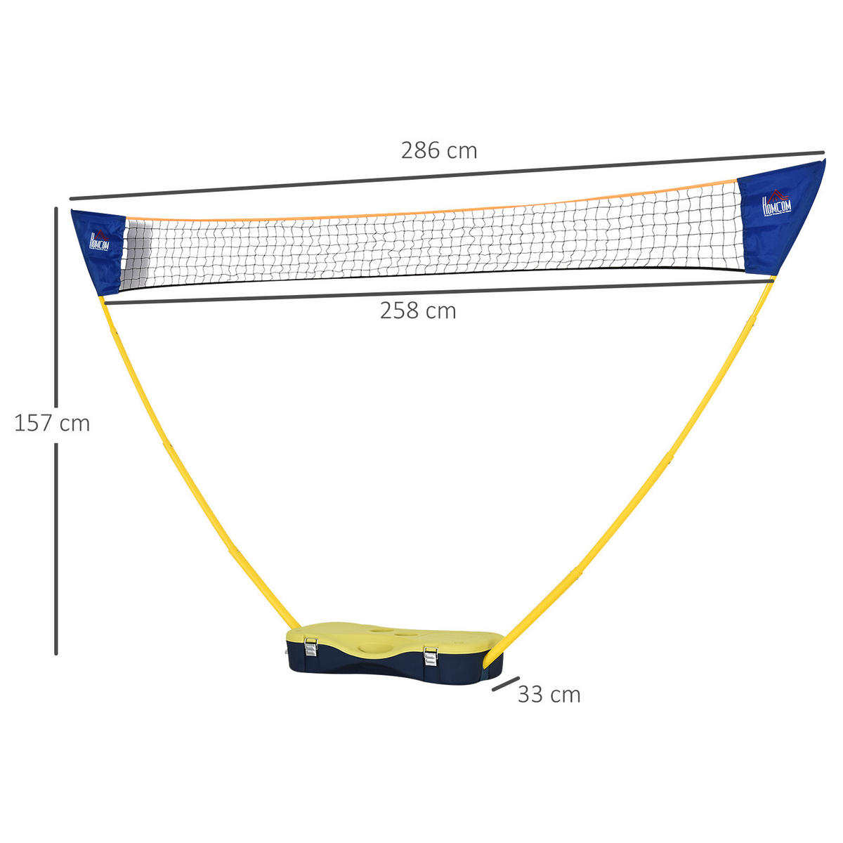 BADMINTONNETZ, Kunststoff, Gelb/Blau, 286L x 33B x 157H cm - Blau/Gelb, Kunststoff (33/286cm) - HOMCOM
