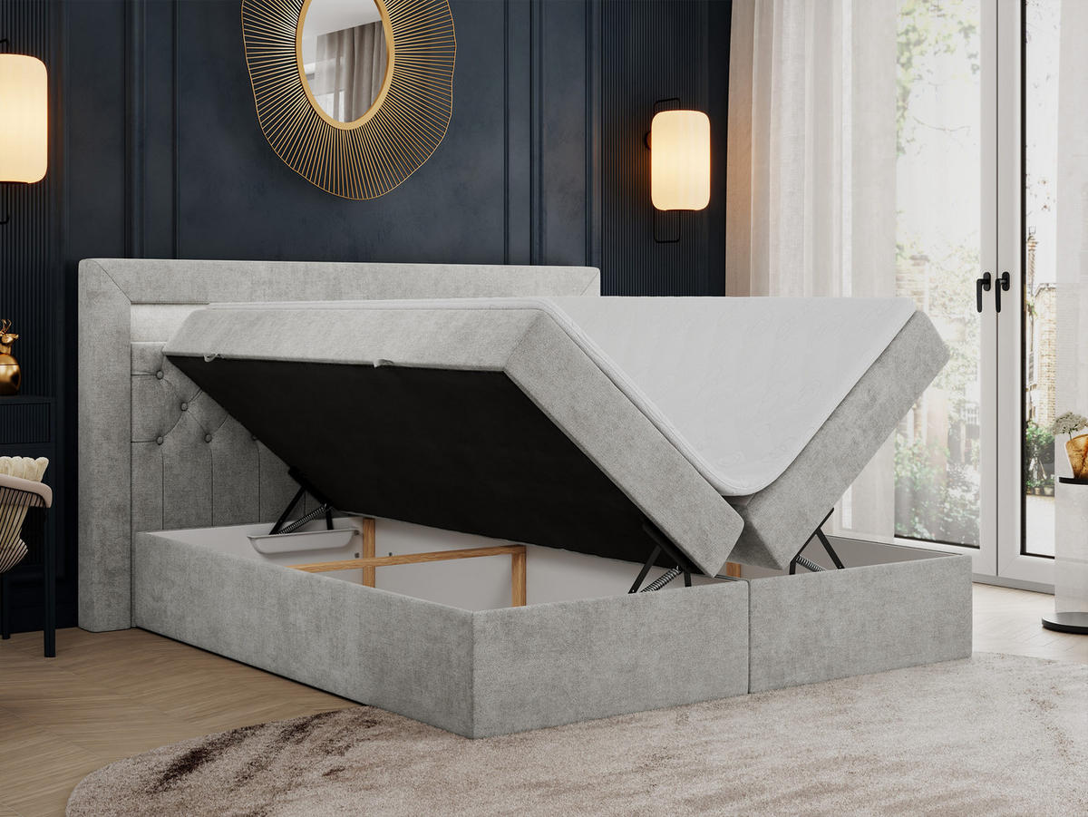 BOXBETT GOLD-6 LED 160/200 Hellgrau Struktur - H3 - Hellgrau, Holz/Textil (160/200cm) - MKS
