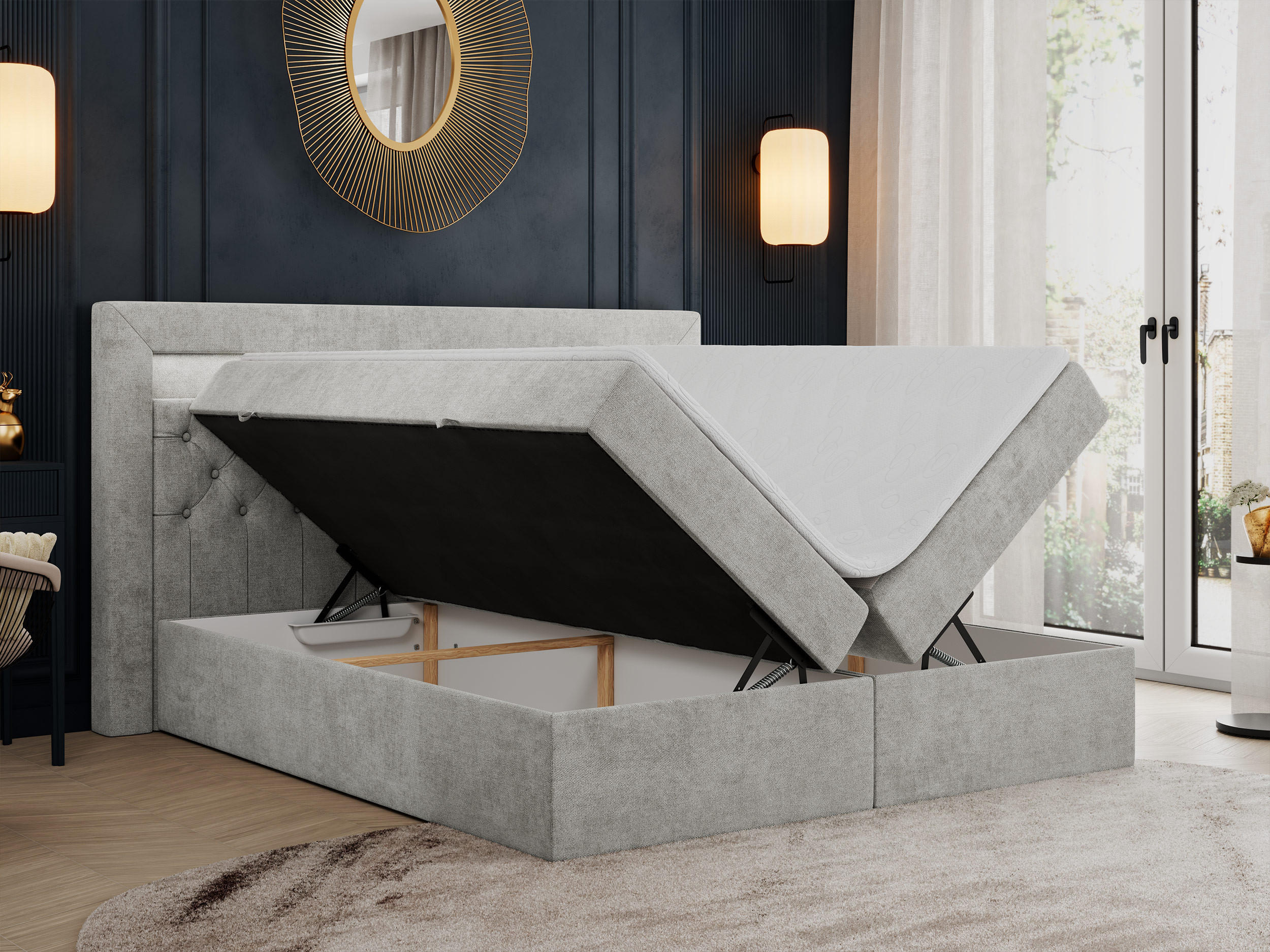 Thumbnail - MKS Boxbett, Hellgrau, Textil, 2-Sitzer, H3, Rechteckig, 140x200 cm, Schlafzimmer, Betten, Boxspringbetten