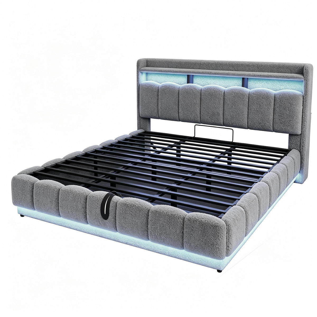 POLSTERBETT 180/200 cm in Grau mit Bettkasten, LED und USB-Anschluss aus Stoff und Metall - Grau, Textil/Metall (180/200cm) - STILVORA