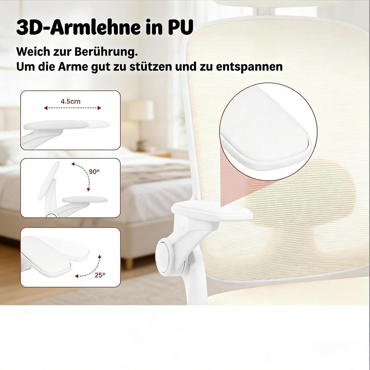DREHSTUHL 63,5/47/109,5-117,5 cm beige aus Netzgewebe mit Wippe - Beige, Metall (63.5/117.5/47cm) - OKWISH