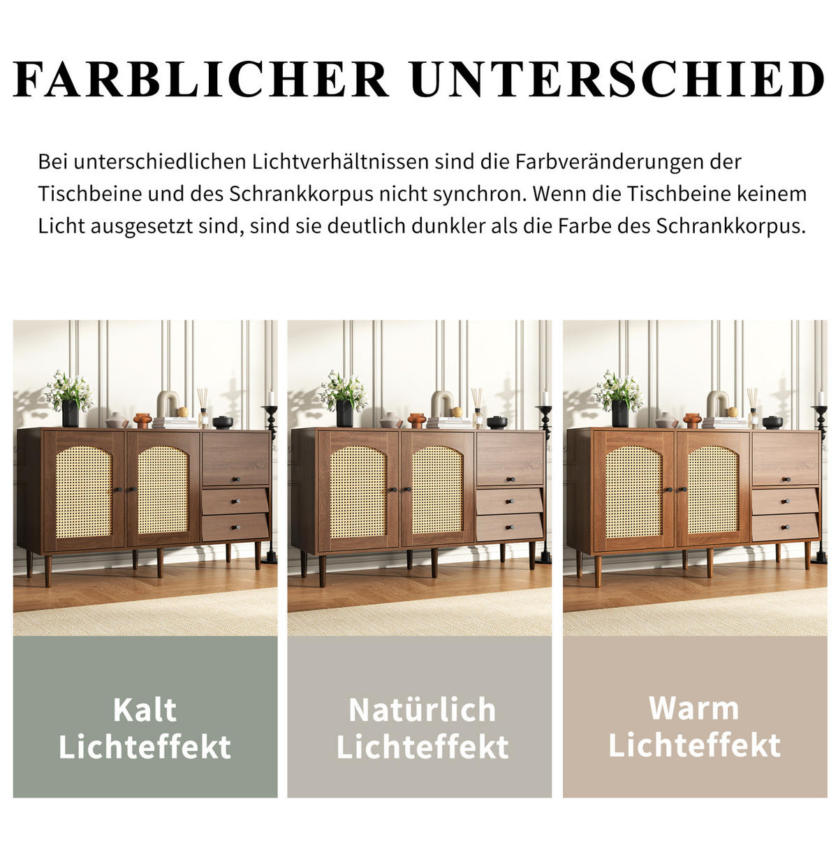 SIDEBOARD 130/40/75,5 cm in Holzfarbe mit Rattantüren im Landhausstil - Eichefarben, Holzwerkstoff (130/75.5/40cm) - BEAOK