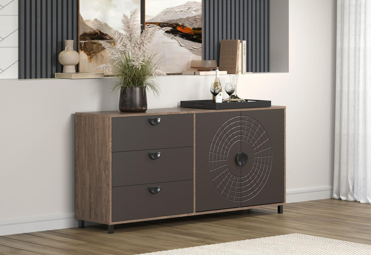 SIDEBOARD Fusion Rostoptik Rusty Flow/ Perlbronze 176 / 86 / 42 cm - Braun, Holzwerkstoff (176/86/42cm) - Calicosy