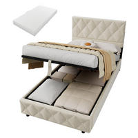 POLSTERBETT 90/200 cm mit Matratze und Bettkasten in Beige aus Samtstoff Bettgestell mit Metallrahmen - Beige, Holzwerkstoff/Textil (90/200cm) - STILVORA