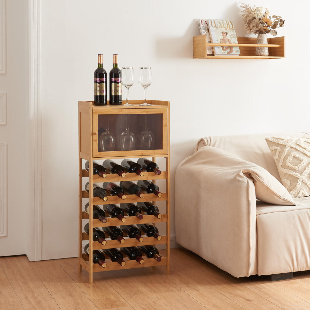 WEINREGAL Gjerstad - Naturfarben, Naturmaterialien (47/100/28cm) - [en.casa]