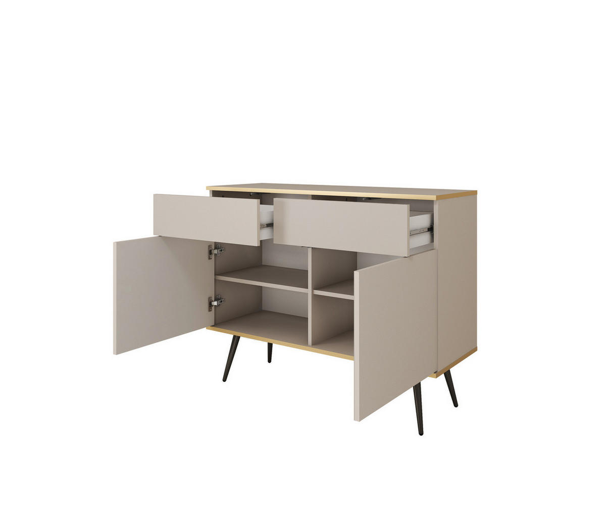 KOMMODE FORNO (Weiß, Goldene Details, 2 Türen, 2 Schubladen, goldene Metallfüße) - Gelb/Goldfarben, Holz/Holzwerkstoff (107/85/39cm) - Ravio