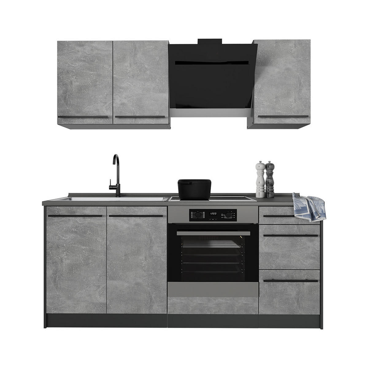 ENOTNA KUHINJA R-Line, Beton/Antracit, 180 cm brez delovne plošče - siva/antracit, leseni material (180/206.8/46cm) - Vicco