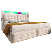 POLSTERBETT mit Stauraum, LED und Ladefunktion 180x200 cm Beige - Beige, Metall (180/200cm) - Meubliv