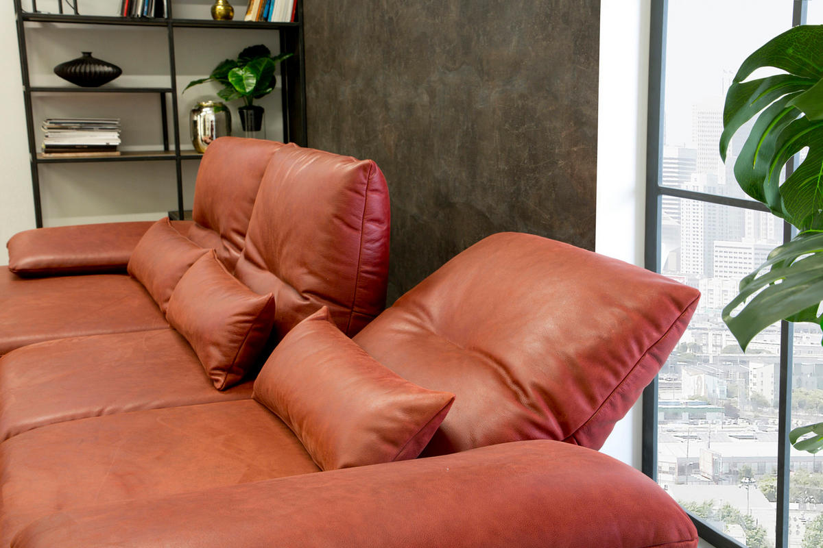 ECKSOFA FENICE Rot Leder - Rot/Schwarz, Leder (297/168cm) - KAWOLA