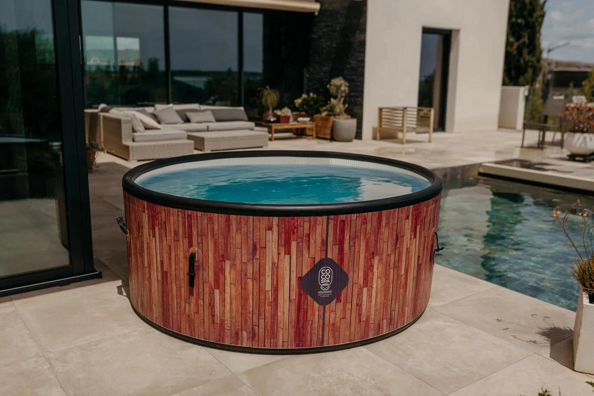 POOL Aufblasbar Ibiza – 180 cm Durchmesser – 1100 Liter – Echtholz-Optik - Braun, Kunststoff (180/70/70cm) - COCO SPA