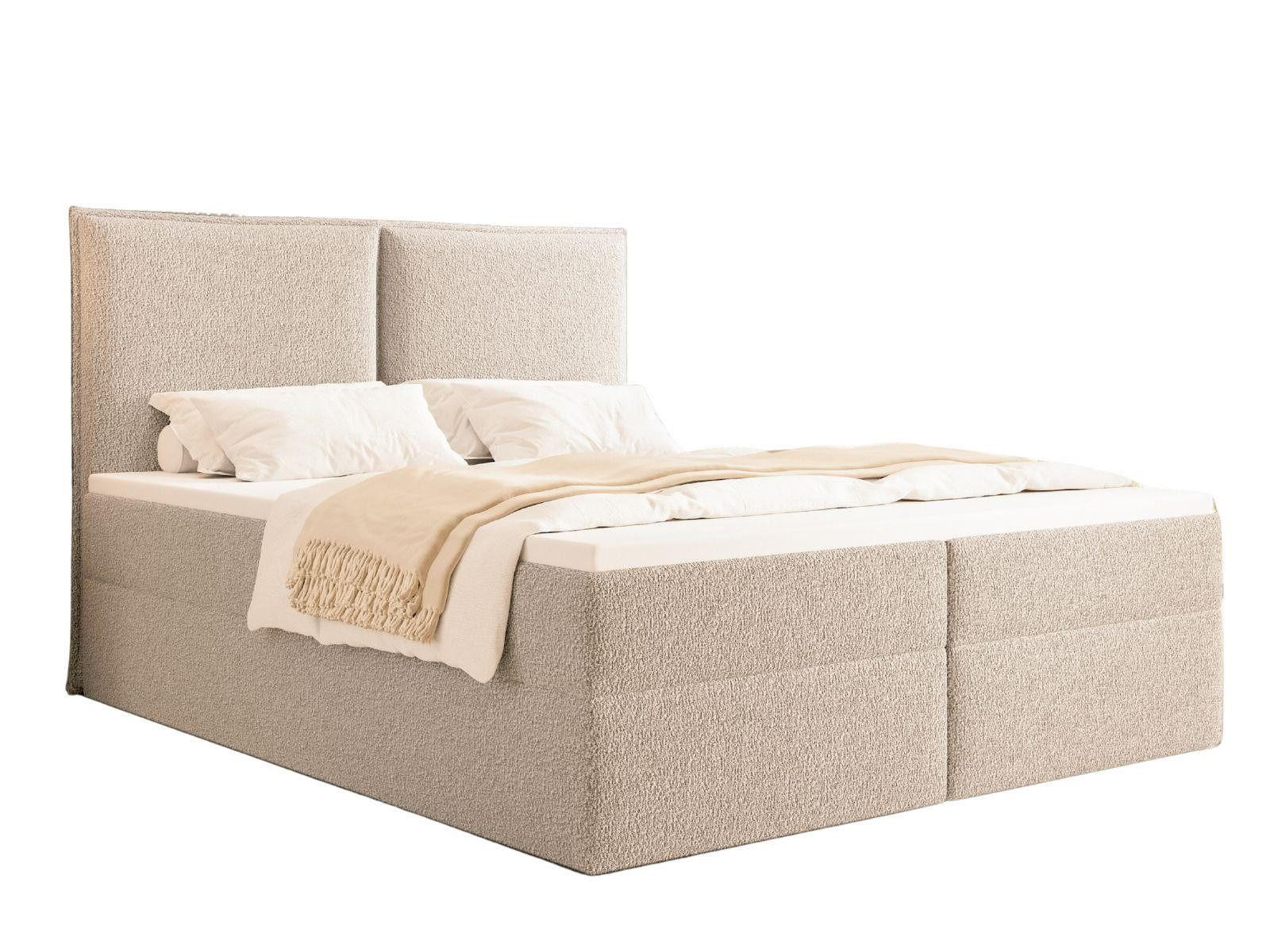 BOXBETT Hellbeige mit topper 120x200 PILLOW - Creme, Holzwerkstoff (120/200cm) - Compleo24