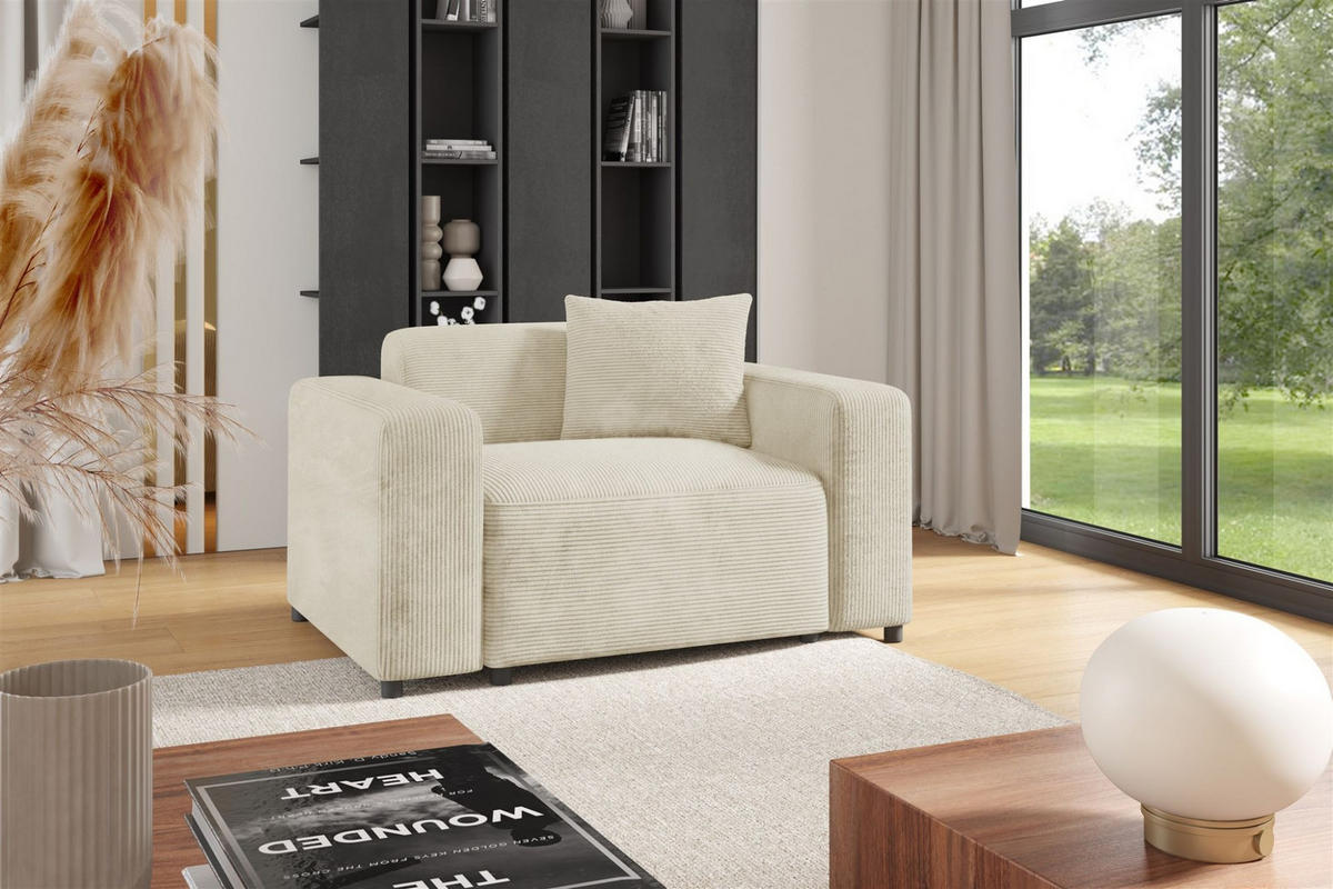 SESSEL Megan In Poso - Creme, Holzwerkstoff/Textil (145/75/98cm) - Fun Möbel