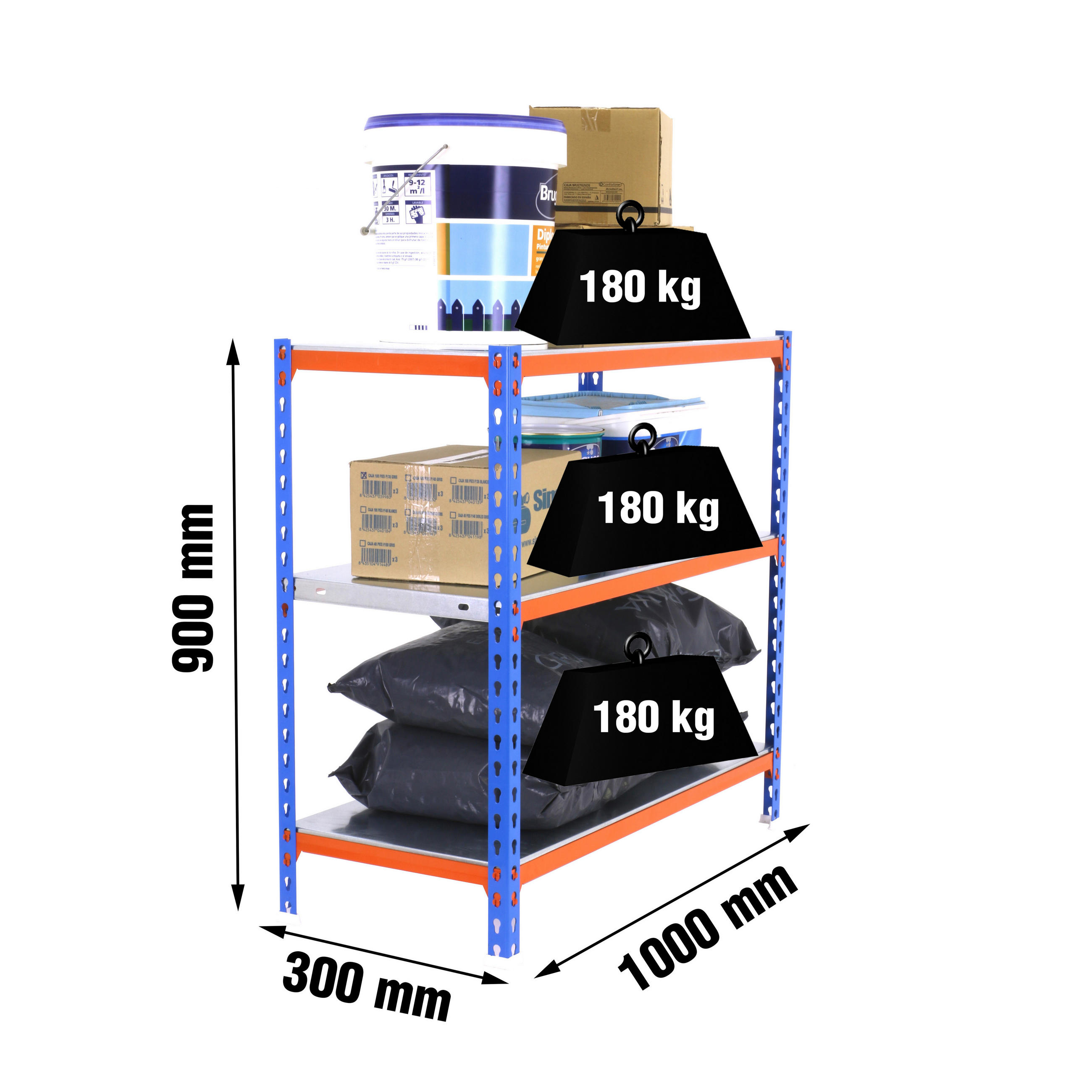 SCHWERLASTREGAL Baby Metal Shark HxBxT 90 x 100 x 30 cm Fachlast 180 kg Blau-Orange - Gelb, Metall (100/90/30cm) - PROREGAL