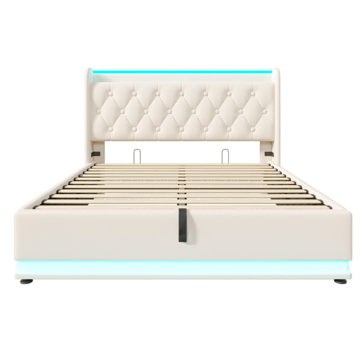 POLSTERBETT aus Kunstleder 160x200 cm in Weiß mit LED-Beleuchtung & USB-C-Ladefunktion - Weiß, Leder (160/200cm) - Modfu