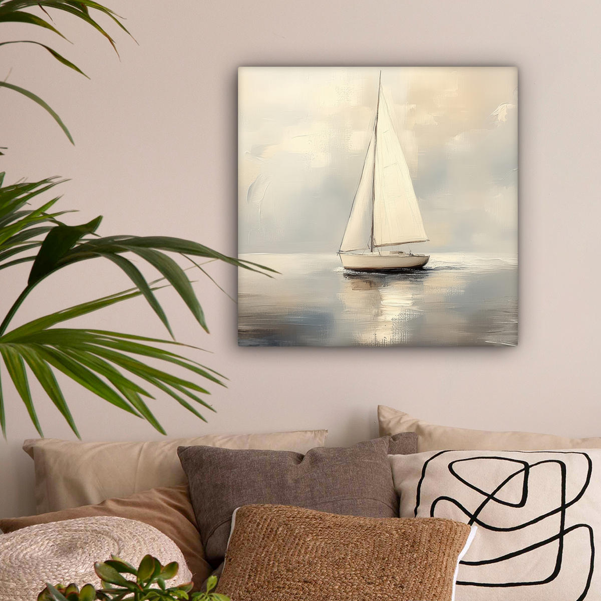 LEINWANDBILD Segelschiff - Meer - Bewölkt 50x50 cm - Creme, Textil (50/50cm) - MuchoWow