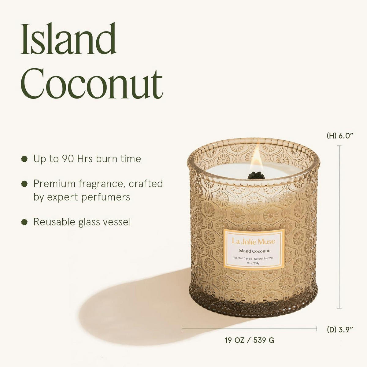 DUFTKERZE Island Coconut mit Holzdocht 539 g - Beige, Glas (20cm)