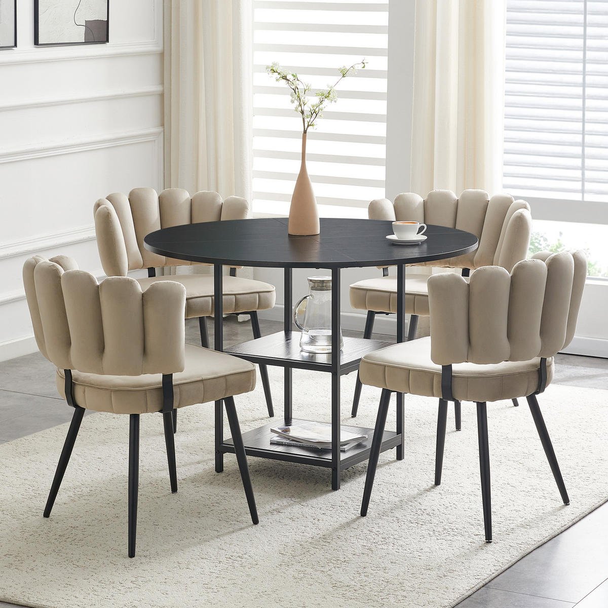 ESSGRUPPE DE-39428 5-teilig, mit doppelter Ablage und 4 Stühlen Hellbraun - Hellbraun, Metall (107/75/107cm) - ComfortXL