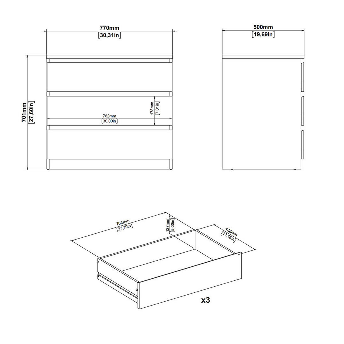 KOMMODE, Naia, Weiß, Holzwerkstoff, 77 x 50 x 71 cm - Weiß, Holzwerkstoff (77/71/50cm) - ebuy24
