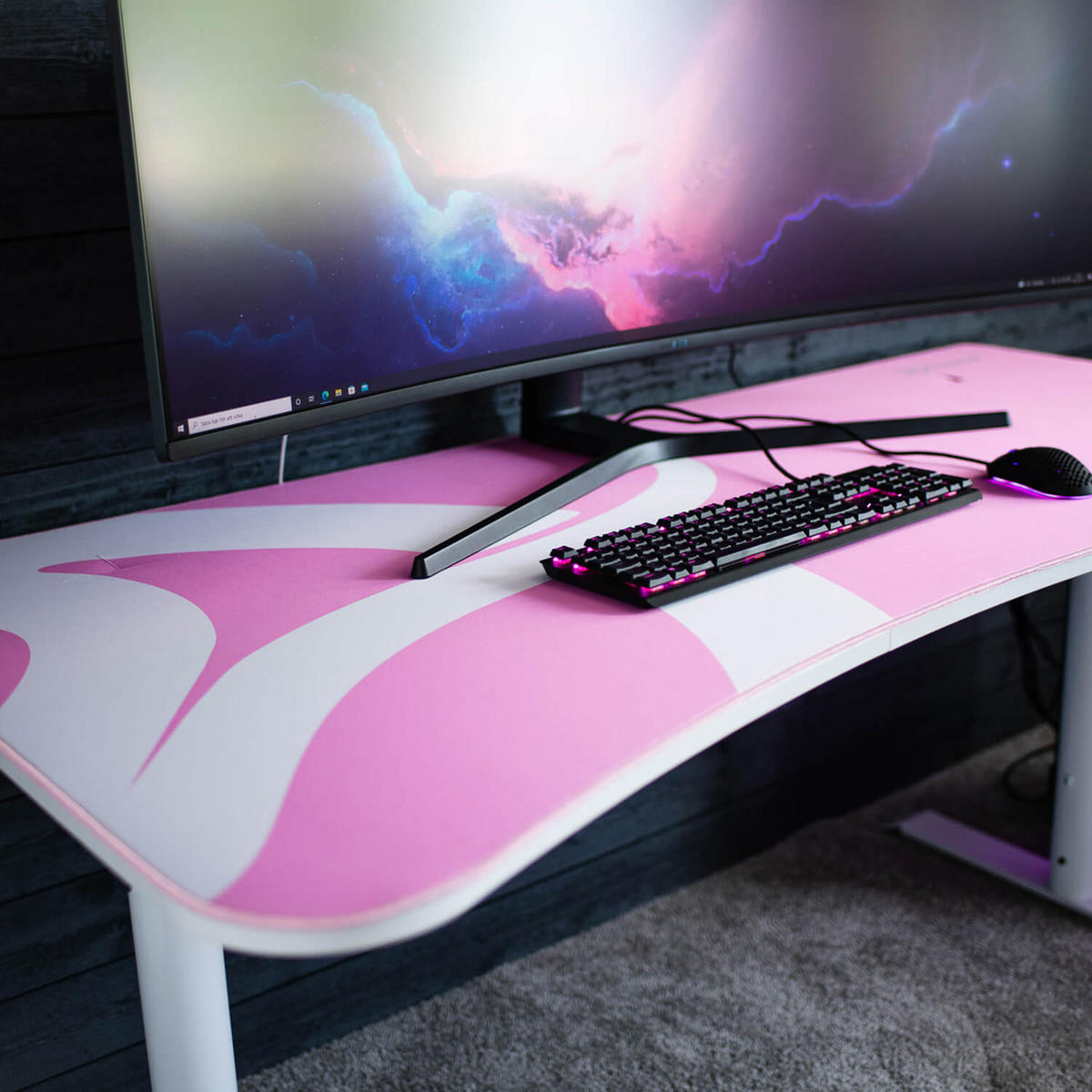 GAMINGTISCH Arena 160/82/71-81 cm Weiß-Rosa - Weiß/Rosa, Metall (82/160/71cm) - Arozzi