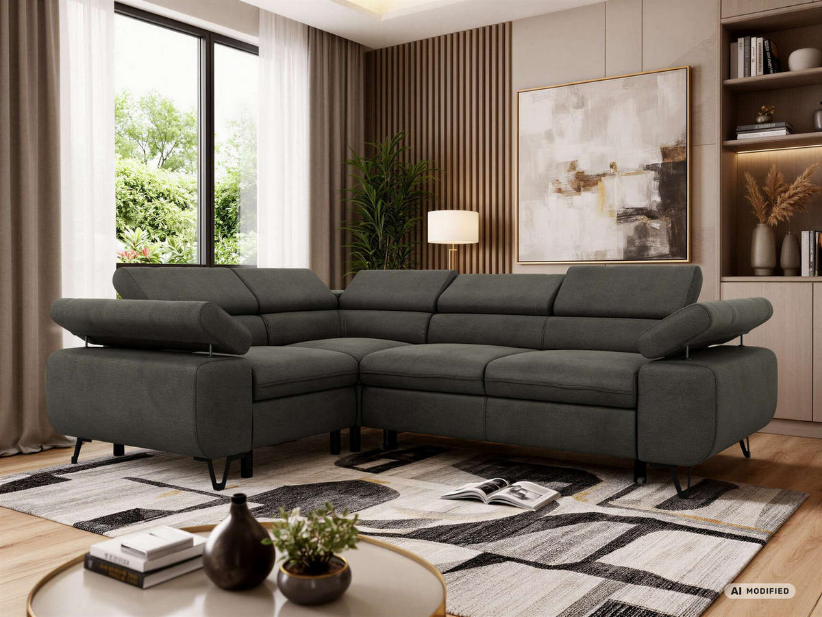 ECKSOFA FALCO L - Dunkelgrau Velvet - Links Seite - Dunkelgrau/Anthrazit, Textil/Metall (197/268cm) - MKS