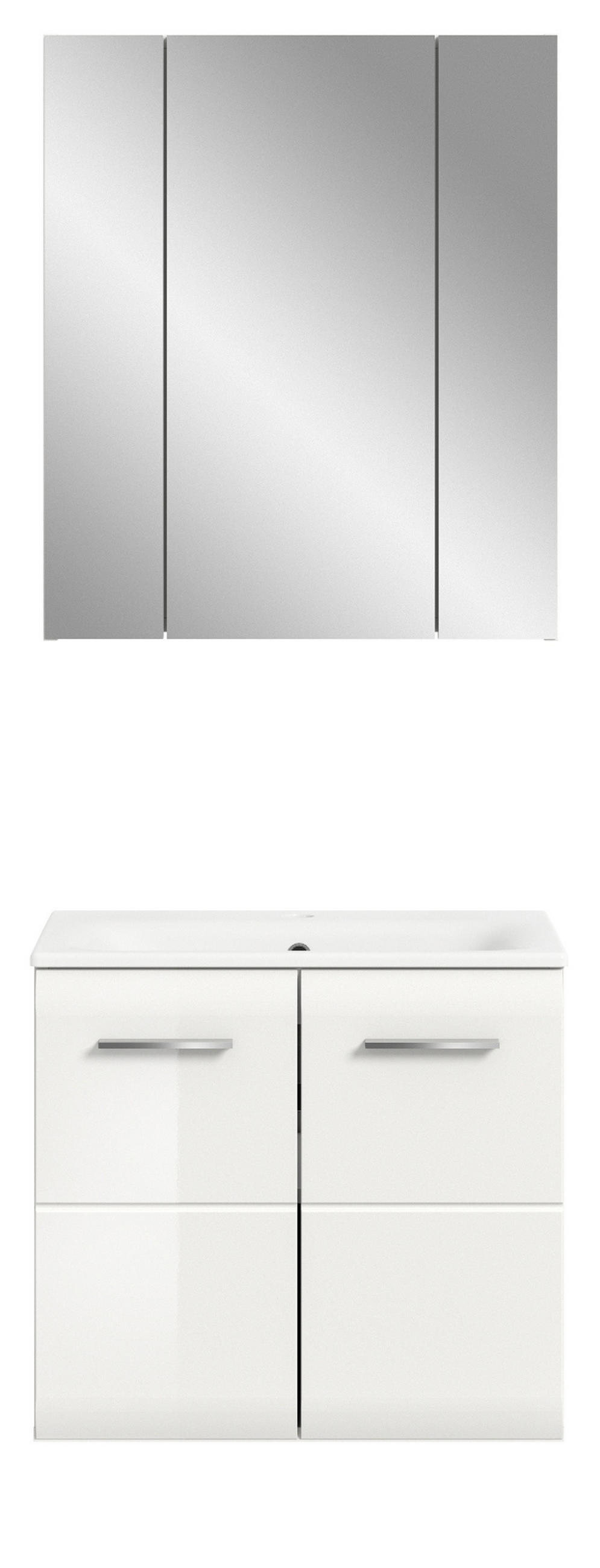 BADMÖBEL-SET 2-teilig weiß Hochglanz, Kombination inklusive Waschbecken 60 cm - Weiß Hochglanz/Silberfarben, Glas/Keramik (60/185/46cm) - Inn.Furn