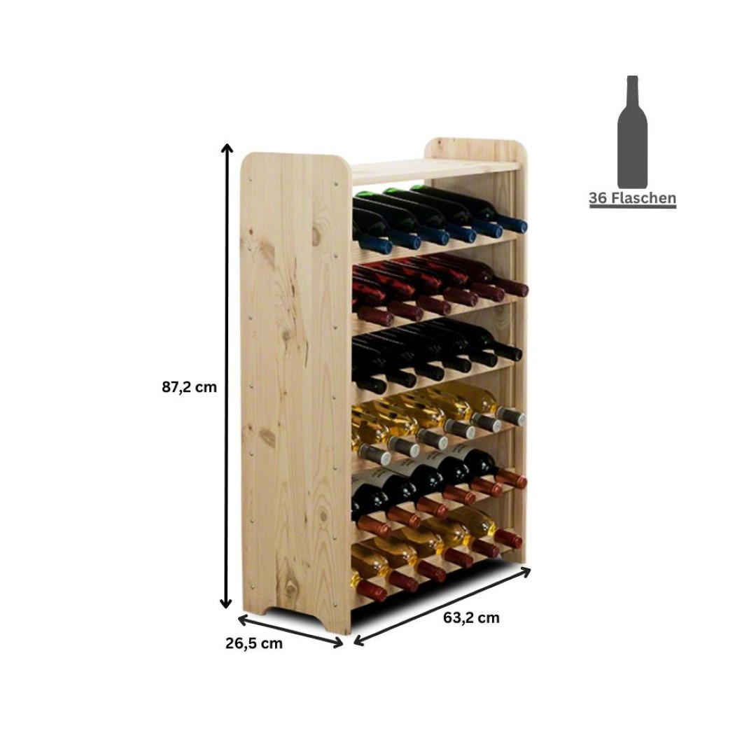 WEINREGAL Pinotwine C 87,2x63,2x26,5 cm 36 Flaschen Massives Kiefernholz Natur Unbehandelt - Naturfarben, Holz (63.2/87.2/26.5cm) - PROREGAL