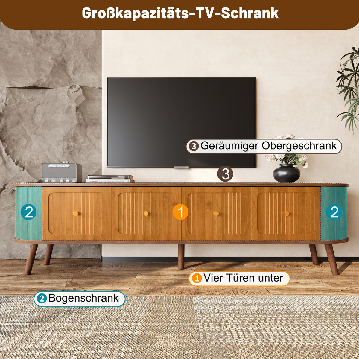 TV-SCHRANK 180/38/47 cm Nussbaum aus MDF und Spanplatte mit Klapptüren - Braun, Holzwerkstoff (180/47/38cm) - OKWISH