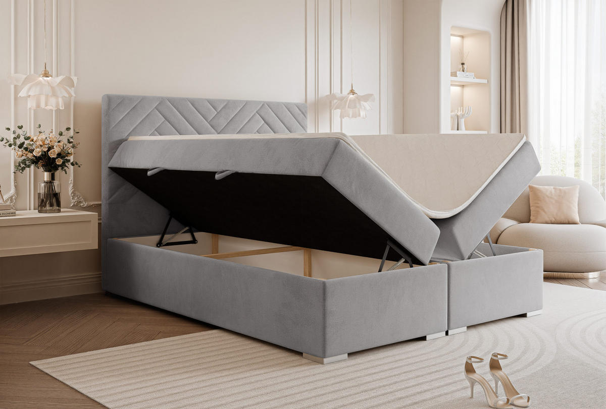 BOXBETT NEREA 120/200 cm mit Matratze und Topper, Grau - Grau, Textil (120/200cm) - Idohome